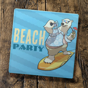 Dessous-de-verre En Verre Ours polaire drôle de fête de plage de dessin anim