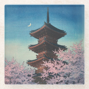 Dessous-de-verre En Verre Pagode de printemps japonaise vintage sur une soir
