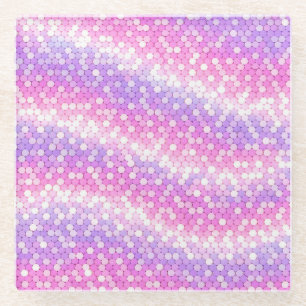 Dessous-de-verre En Verre Paillettes rose et mauve Bling