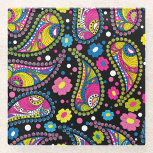 Dessous-de-verre En Verre Paisley de style tribal, motif ethnique sans soudu