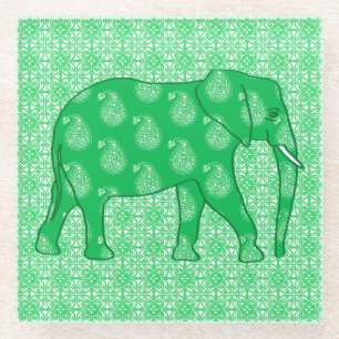 Dessous-de-verre En Verre Paisley éléphant - Jade vert et blanc
