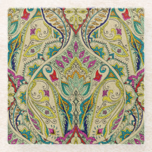 Dessous-de-verre En Verre Paisley motif de l'Inde, frontière bohème.