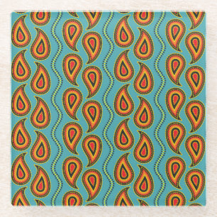 Dessous-de-verre En Verre Paisley Texture ornementale : Élégance indienne.