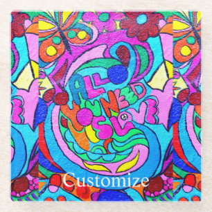 Dessous-de-verre En Verre paix et amour super et colorés