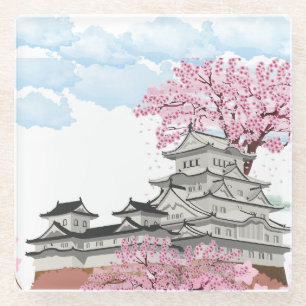Dessous-de-verre En Verre "Palais chinois avec Sakura Trees - Elégant Orient