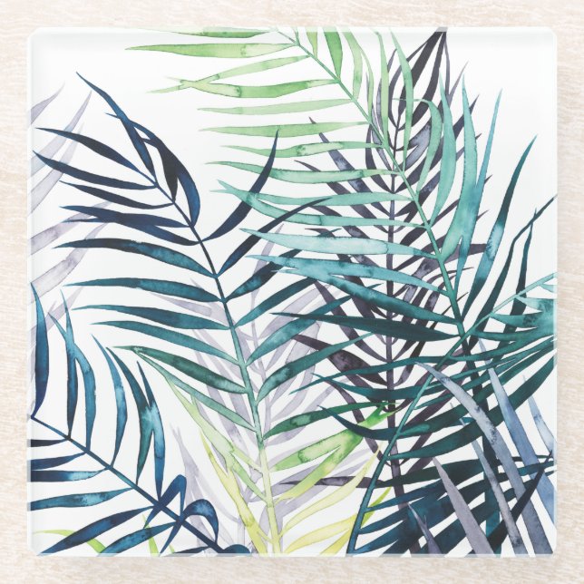 Dessous-de-verre En Verre Palmiers Twilight - Feuilles tropicaux (Devant)