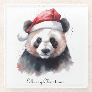 Dessous-de-verre En Verre Panda de Noël Holly Jolly, personnalisé