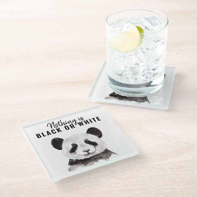 Dessous-de-verre En Verre Panda Funky Moderne Noir Et Blanc Avec Citation (Incliné)