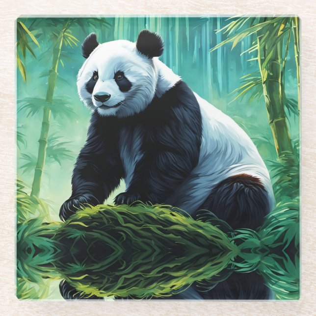 Dessous-de-verre En Verre Panda géant dans la forêt de Bamboo (Devant)