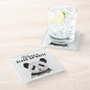 Dessous-de-verre En Verre Panda Noir Et Blanc Moderne Et Amusant Avec Citati