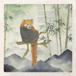 Dessous-de-verre En Verre Panda Rouge Peint À La Main En Voie De Disparition