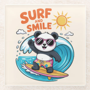 Dessous-de-verre En Verre Panda Surf Sourire Enfant Été