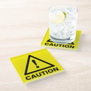 Dessous-de-verre En Verre Panneau de mise en garde jaune verre cool dessous
