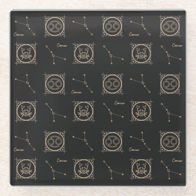 Dessous-de-verre En Verre Panneau étoile Astrologie du cancer Zodiac noir et (Devant)