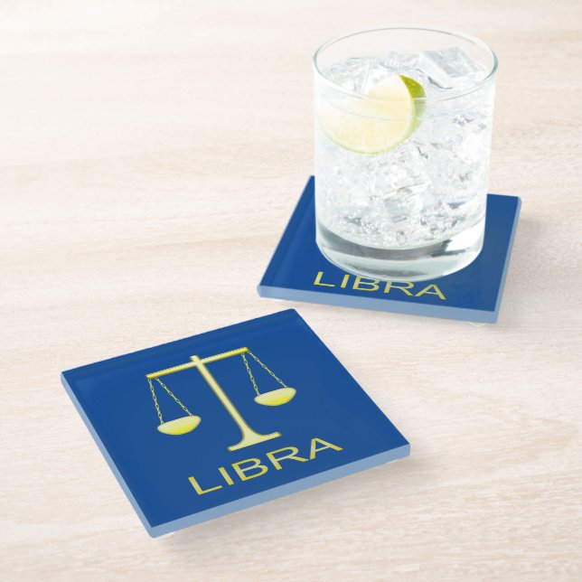 Dessous-de-verre En Verre Panneau étoile Balance dorée de Libra (Incliné)
