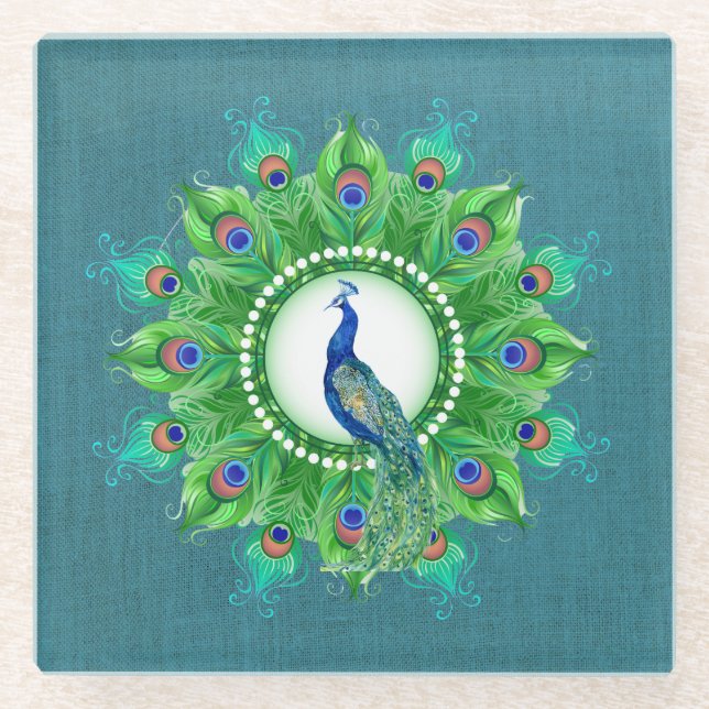 Dessous-de-verre En Verre Paon Bleu (Devant)