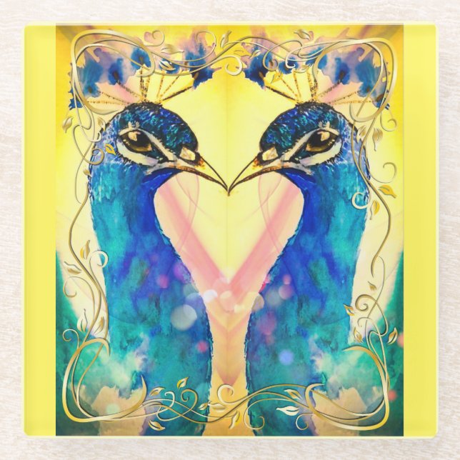 Dessous-de-verre En Verre Paon Coaster Image Miroir (Devant)