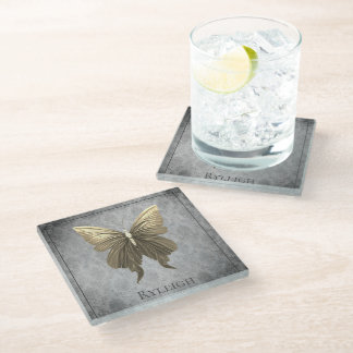 Dessous-de-verre En Verre Papillon à bijoux en or