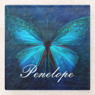 Dessous-de-verre En Verre Papillon bleu de la joie et de la chance