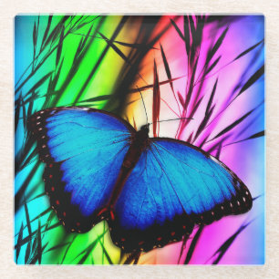 Dessous-de-verre En Verre Papillon bleu Morpho
