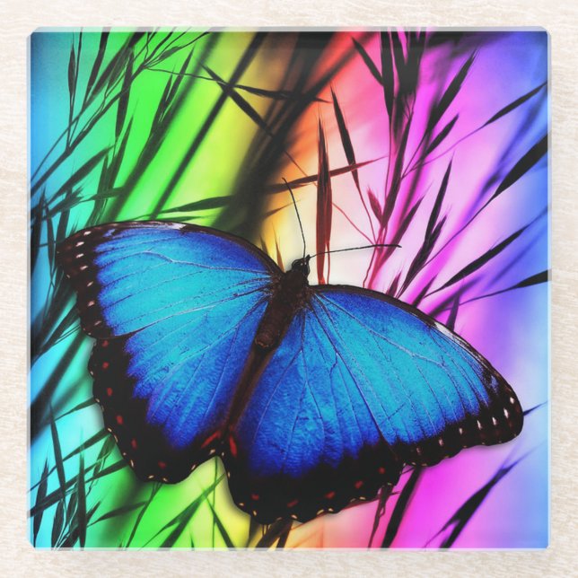 Dessous-de-verre En Verre Papillon bleu Morpho (Devant)