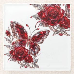 Dessous-de-verre En Verre Papillon de cristal de rubis et rose