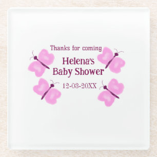Dessous-de-verre En Verre Papillon rose Baby shower aquarelle ajouter nom