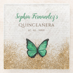 Dessous-de-verre En Verre Papillon rouge vert Emeraude Vintage Rustique