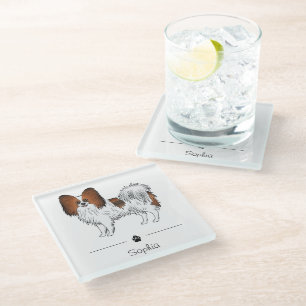 Dessous-de-verre En Verre Papillon Sable Rouge Mignon Chien Avec Texte Perso