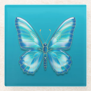 Dessous-de-verre En Verre Papillon turquoise