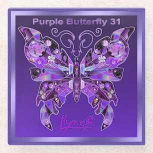 Dessous-de-verre En Verre Papillon Violet 31