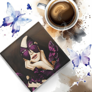 Dessous-de-verre En Verre Papillon Violet Mascarade Femme Élégante Fantaisie