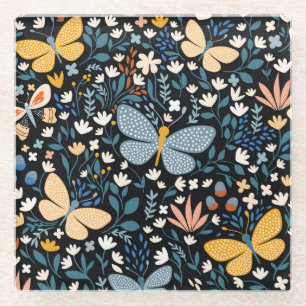 Dessous-de-verre En Verre Papillons Floral : Dessin Main Sans Couture.