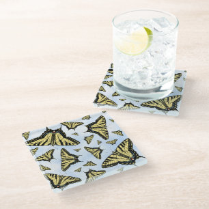 Dessous-de-verre En Verre Papillons Swallowtail Jaunes Ciel Bleu Personnalis