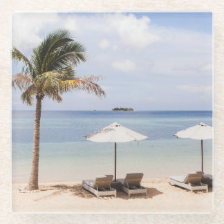 Dessous-de-verre En Verre Parapluies tropicales : blanc, palmier.