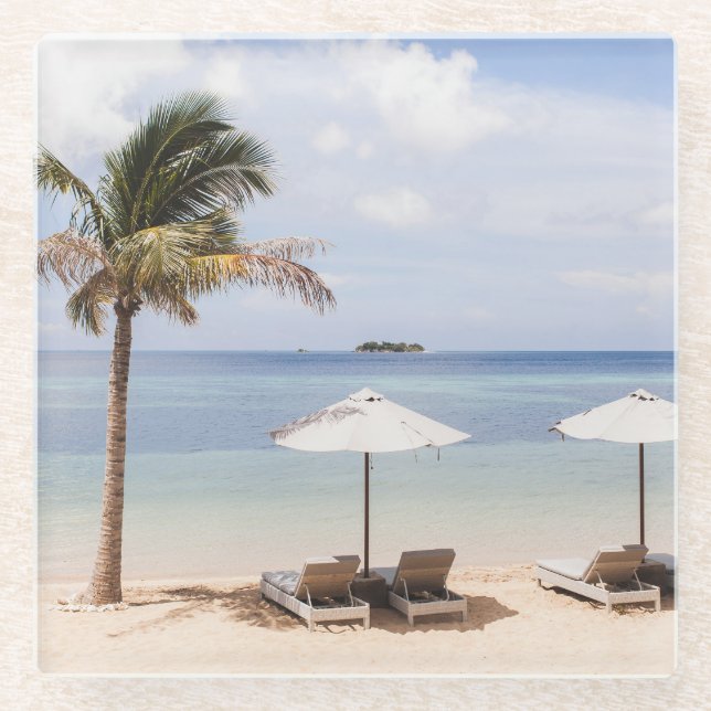 Dessous-de-verre En Verre Parapluies tropicales : blanc, palmier. (Devant)