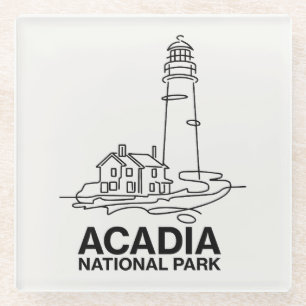 Dessous-de-verre En Verre Parc national Acadia Phare Line Art