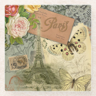 Dessous-de-verre En Verre Paris France Art Antique Collage Eiffel Français