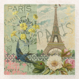 Dessous-de-verre En Verre Paris France Voyage Vintage Art Antique Peinture