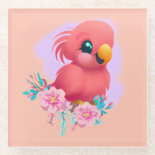 Dessous-de-verre En Verre Parrot de bébé rose mignon et adorable