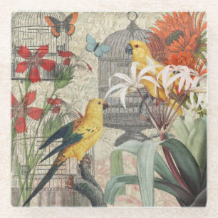 Dessous-de-verre En Verre Parrot Jaune Tropical Antique Fleur