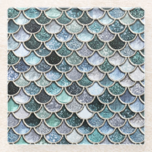 Dessous-de-verre En Verre Parties scintillant à huile métallique argent Merm