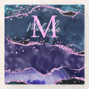 Dessous-de-verre En Verre Parties scintillant bleue et violet marine Agate m