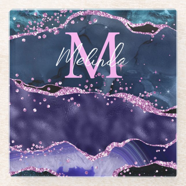 Dessous-de-verre En Verre Parties scintillant bleue et violet marine Agate m (Devant)