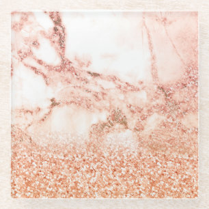 Dessous-de-verre En Verre parties scintillant d'or rose chic à l'ombre de p