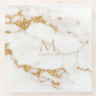 Dessous-de-verre En Verre Parties scintillant en marbre moderne Monogramme G
