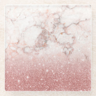 Dessous-de-verre En Verre Parties scintillantes roses Ombre de marbre blanc