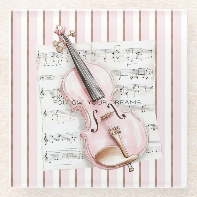 Dessous-de-verre En Verre Partition de Violon Rose (Devant)