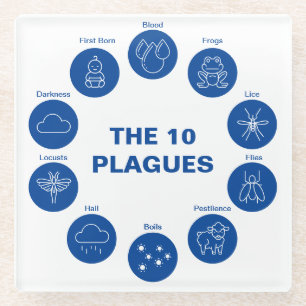 Dessous-de-verre En Verre Passover Les 10 Plagues Seder Bleu et Blanc