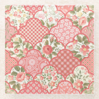 Dessous-de-verre En Verre Pastel Rose Motif à patchwork floral